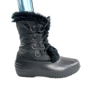 Sorel Kaufman Women Size 9 Black Nylon Winter Snow Ankle Boot Faux Fur Insulated